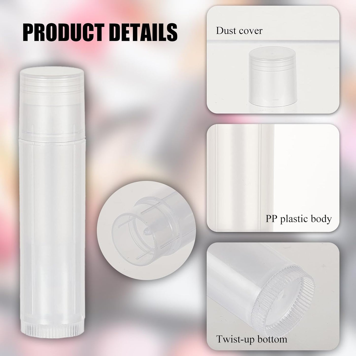NICENEEDED 15 Pcs Lip Balm Tubes, Empty DIY Lipstick Tubes, Refillable 5g Lip Balm Containers Plastic Lip Gloss Tubes Deodorant Containers with White Caps Twist Tubes for making Gifts, Travel