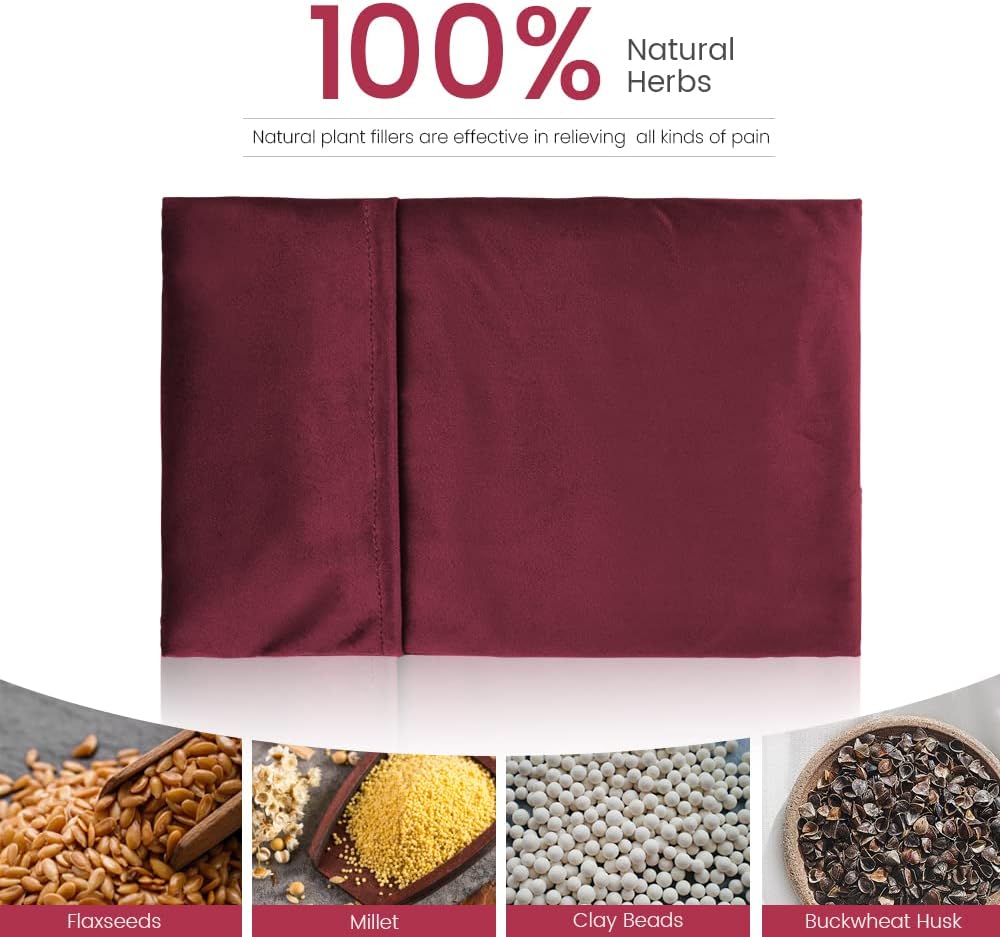 Heating Pad Microwavable with Washable Cover, 8 x 12 Multipurpose Microwave Heating Pad for Neck and Shoulders, Moist Heat Bean Bag Warm Compress for Knee, Muscles, Joints, Wrist, Abdomen (Wine Red)