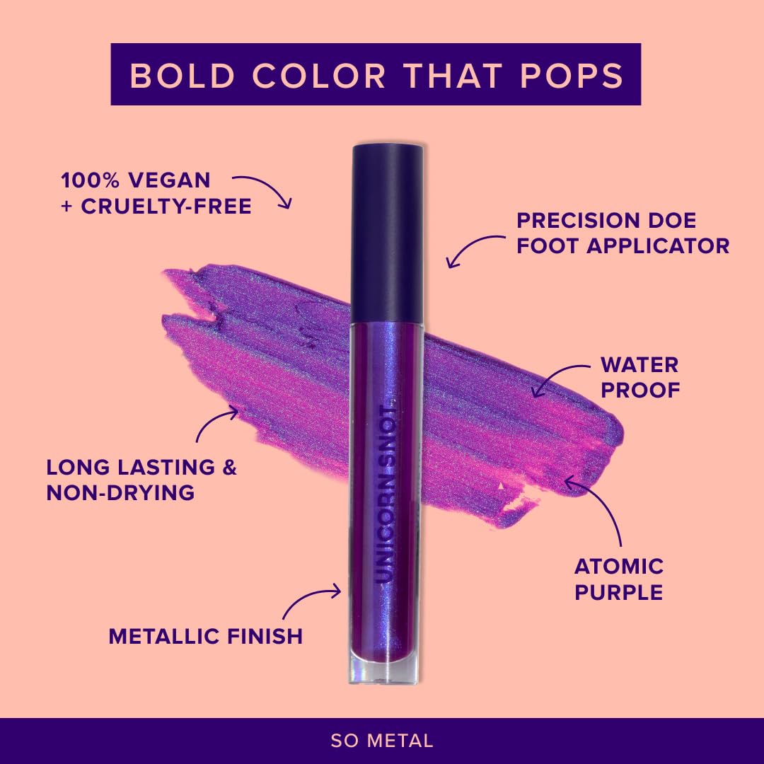 UNICORN SNOT Liquid Metal Lip Paint | Intense Pigment, Non-drying, Metallic Lip Color for Halloween Costume & Anime Cosplay | Gluten Free, Vegan & Cruelty-free Lip Makeup - BOOM (Atomic Purple)