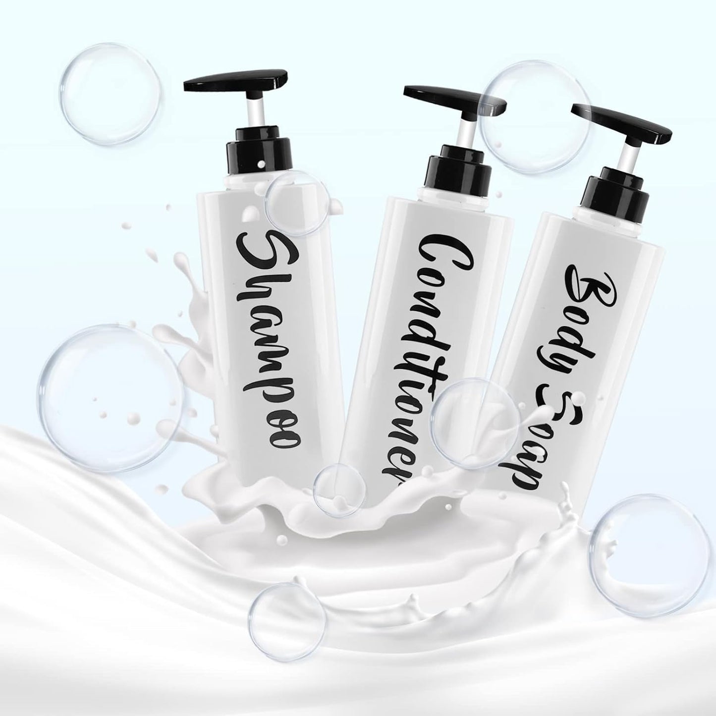 16.9oz Shampoo and Conditioner Dispenser Set of 3-Printed Shower Soap Dispenser Plastic Shampoo Bottles Refillable with Pump - Shampoo Conditioner Body Wash Dispenser for Bathroom Shower Wall