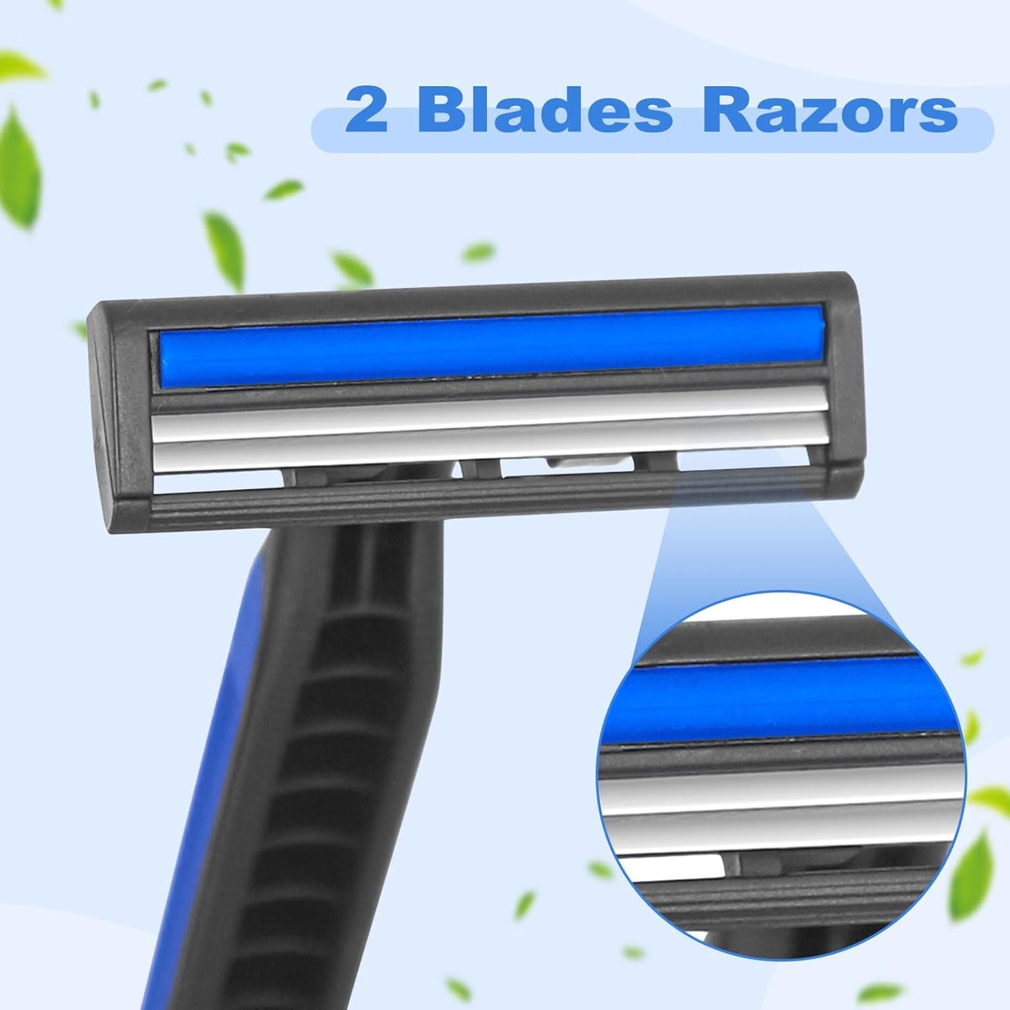 Disposable Twin Blade Razors in Bulk, Individually Wrapped - Clear Safety Cap, For Homeless, Hotel, Airbnb, Travel (pack of 100,blue)
