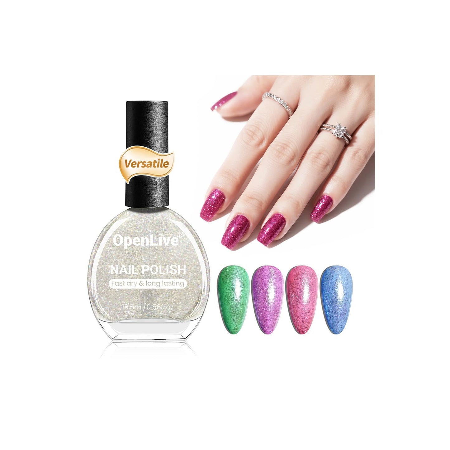 16.5ml Glitter Nail Polish, Shine Glitter Quick Dry, Natural Lustrous Enamel, Match Any Color for DIY Manicure & Pedicure