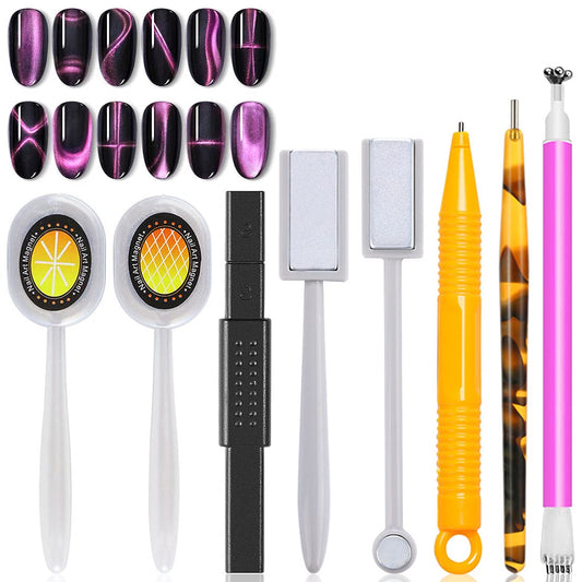 8 Pieces Nail Magnet Tool Set Double-Head Flower Design Nail Magnet Pens Animal Eye Magnetic Plate Multi-Function Magnet Board Magnet Stick 3D Magnetic for Cat Eye Gel Polish Nail Art