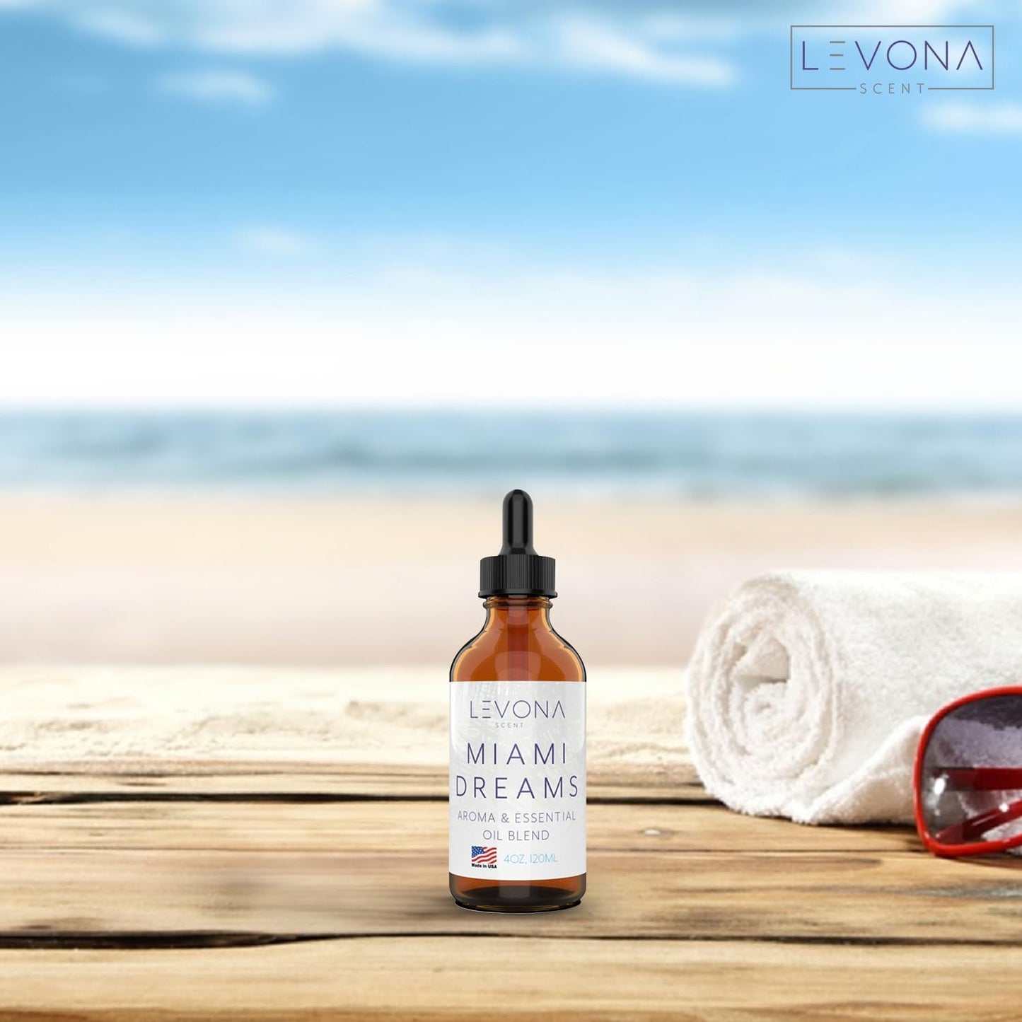 Levona Scent Essential Oils for Diffusers for Home: Miami Dreams Hotel & Home Luxury Scents Fragrance Oil - Aroma Oil with Notes of Bergamot Oil & Pine Essential Oil -120 Ml Scented Oils for Diffuser