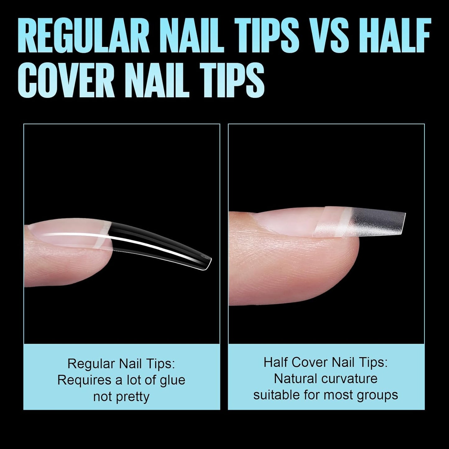 TOMICCA Short Coffin Nail Tips, 510Pcs Acrylic Half Cover Nail Tips, 12 Sizes No C Curve Full Matte Gel Nail Extension Tips for Beginner and Professional