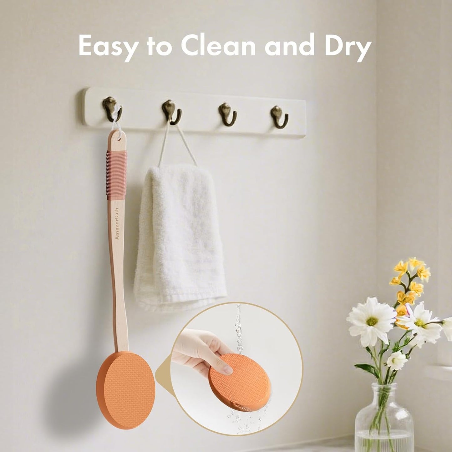 AmazerBath Lotion Applicator for Back, Feet, 4 Replaceable Pads with Long Handle, Back Sunscreen Applicator for Kids, Elderly, Women, Apply Cream Medicine Skin Cream Moisturizer Tanner, Orange