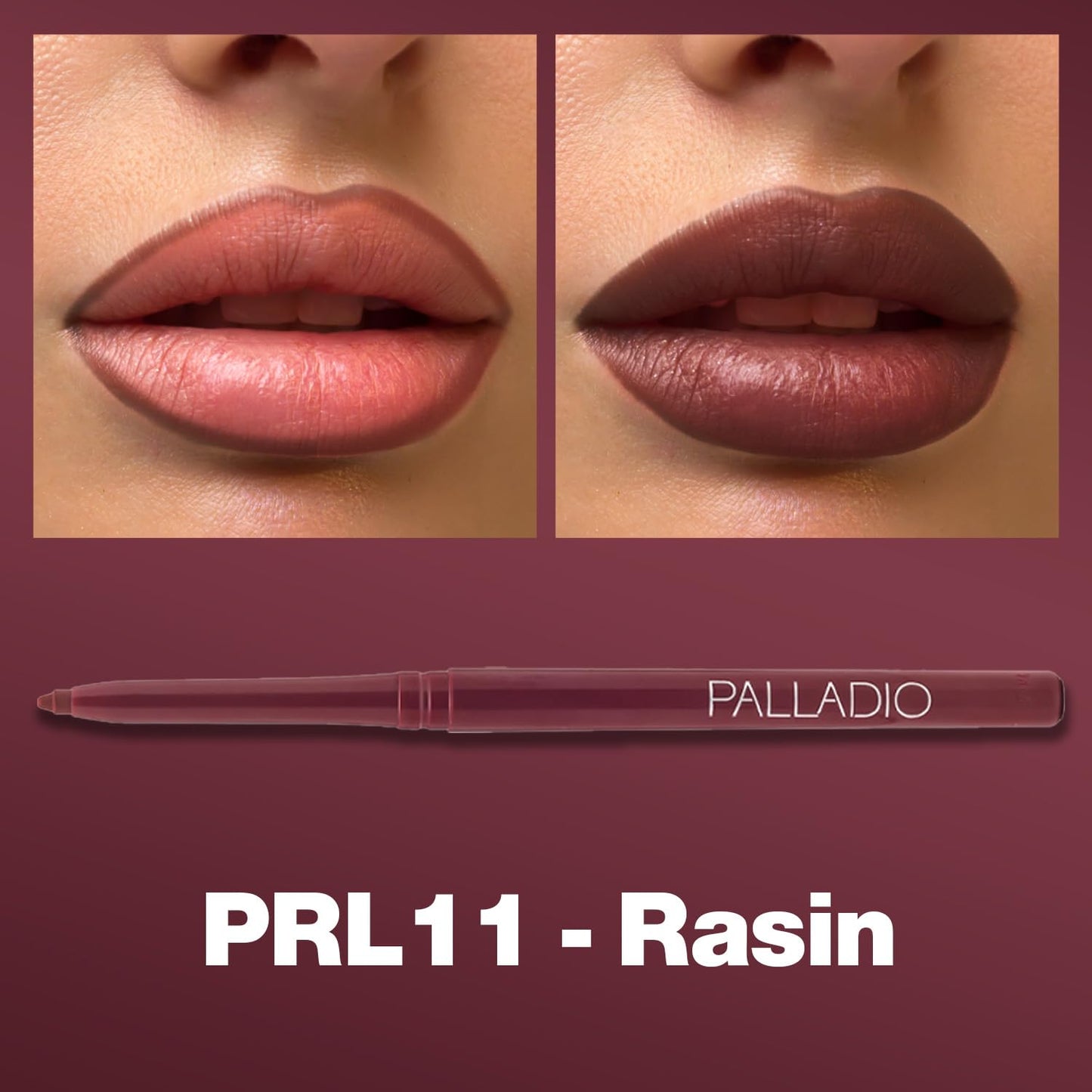 Palladio Retractable Waterproof Lip Liner High Pigmented and Creamy Color Slim Twist Up Smudge Proof Formula with Long Lasting All Day Wear No Sharpener Required, Raisin, 1 Count