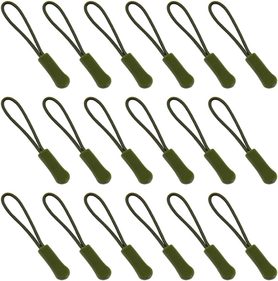Ruidee 50 Pieces Zipper Pulls Zipper Tabs Zipper Pull Cord Extender Replacement Zipper Pulls for Backpacks, Jackets, Luggage, Purses, Handbags（Military Green）
