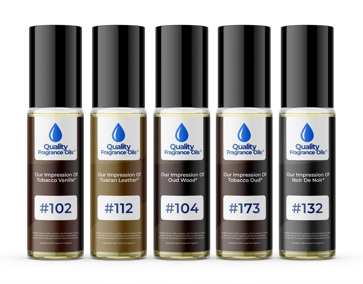 Quality Fragrance Oils' Men's Top 5 Niche Cologne Impressions #2 (Generic Versions of Niche Designer Fragrance) Sampler Gift Set of 5 10.35ml Roll-ons