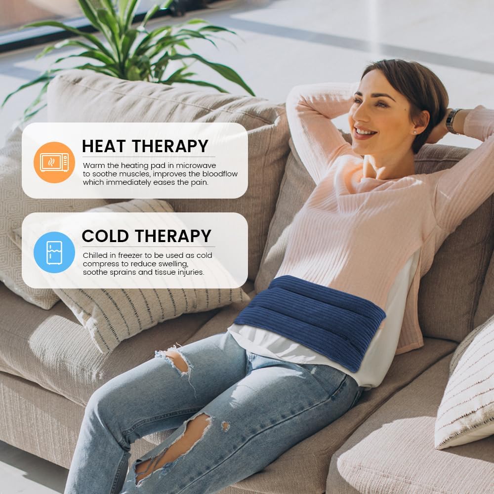 Microwave Heating Pad 6 x 12 Heating Pad Mini Microwave, Microwave Bean Bag Heating Pad for Neck and Shoulders, Moist Heat Pack Pillow Warm Compress for Knee, Wrist, Abdomen (Dark Blue) - 2 Pack