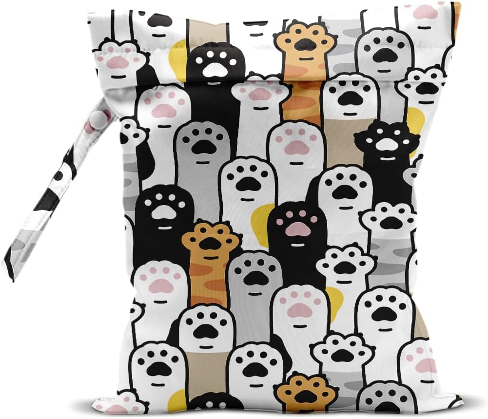 Claws Wet Bags 12x10 Inch, Cats claw Waterproof Reusable Wet Dry Bags, Washable Travel Laundry Bag for Swimsuit Pool Beach Diapers Dirty Yoga Gym Clothes, Cat Gifts for Women Friend Travelers