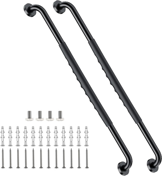 2 Pack 32 Inch Black Shower Grab Bar w/Anti Slip Rubber Grip,ZUEXT Stainless Steel Bath Grab Bar,Bathroom Balance Bar,Wall Mount Safety Handrail Support,Handicap Injury Elderly Senior Assist Handle