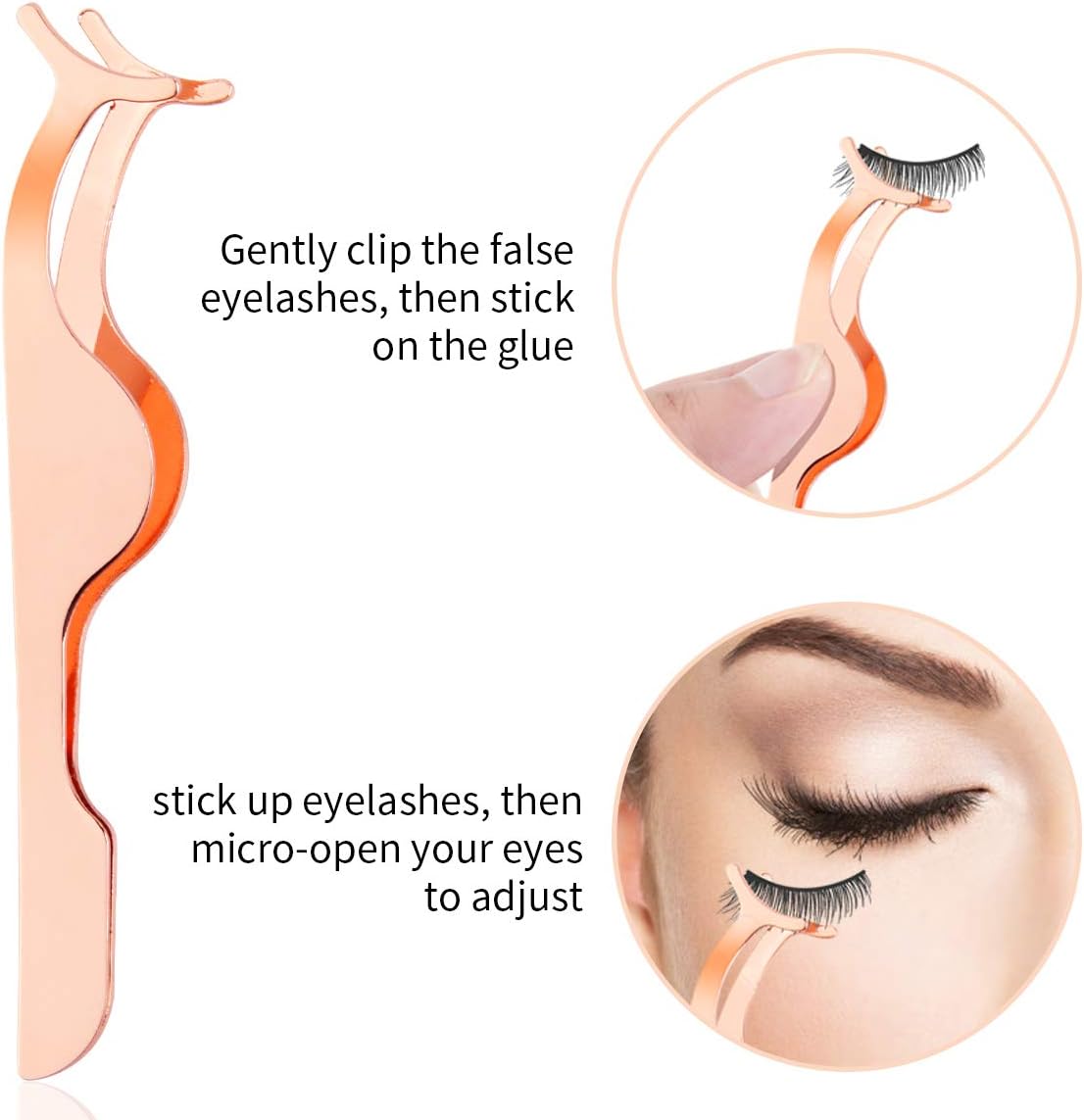 Arroyner 3Pcs Eyelashes Tool Fake Lash Applicator Lash Tools Fake Eyelashes Scissors (Rose Golden)