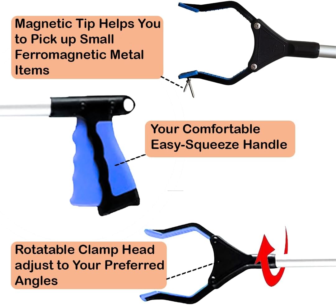 VIVA CARE Grabber Reacher Pickup Tool – Foldable, Lightweight, an Arm Extension for Seniors and Injured [Blue]