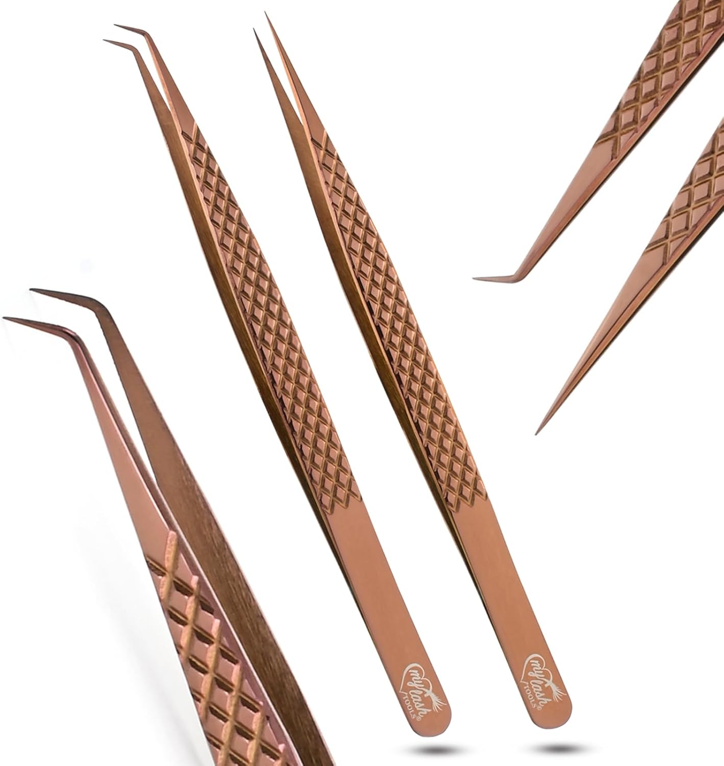 2pcs Curved & Straight Isolation Tweezers for Eyelash Extensions – 14cm Stainless Steel, Copper color Tweezer Set, Best for Classic & Individual Lashes, Professional Pinzas para Pestaña