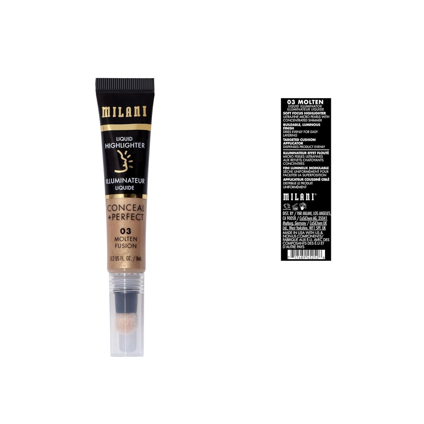 Milani Conceal + Perfect Liquid Highlighter for Added Glow, Face Lift Collection - Molten