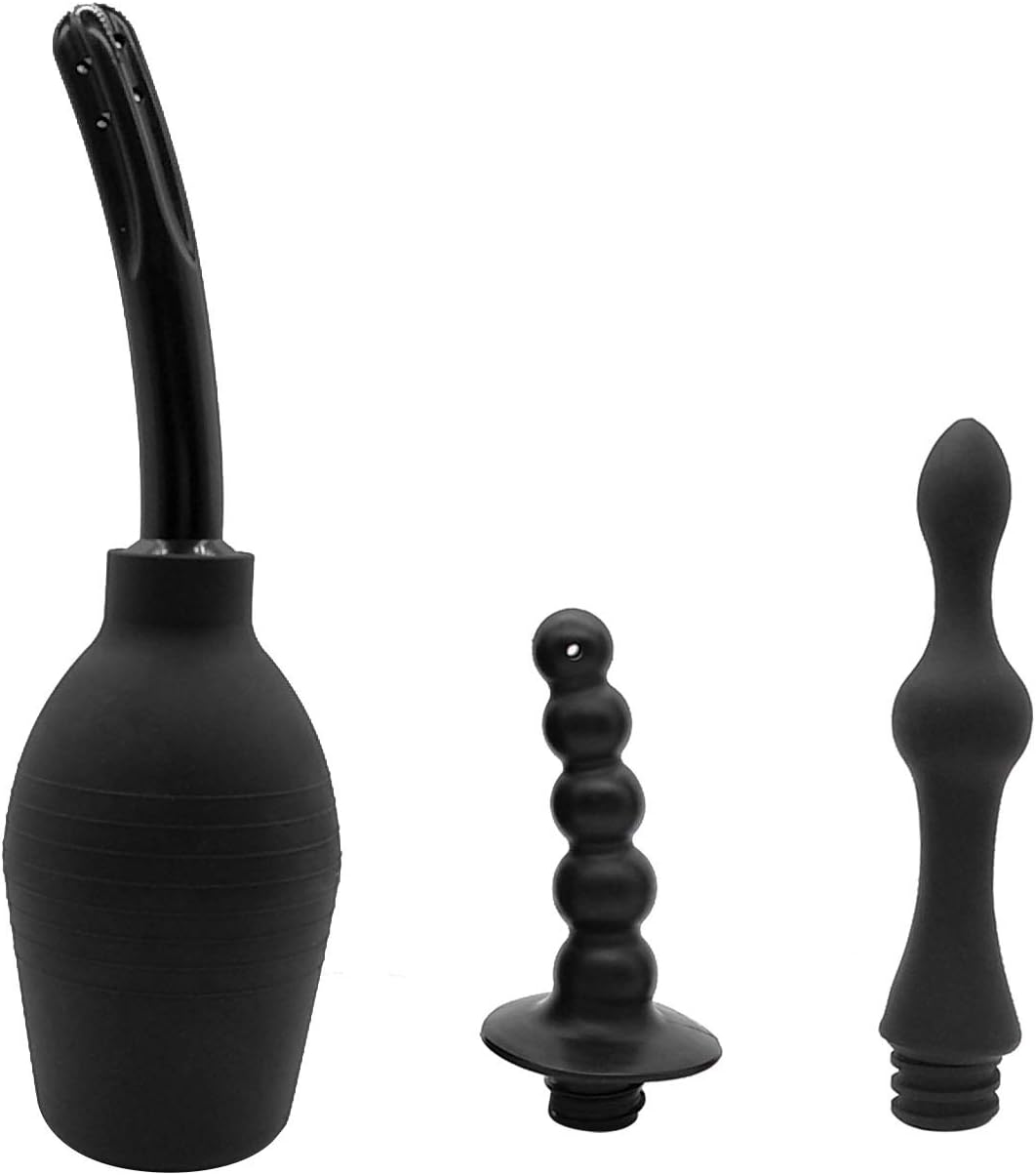 Abyclean Anal Douche Enema Bulb Vaginal Douche Enema Cleaner for Women’s or Man’s Health (Black-310ml (3 Nozzle)