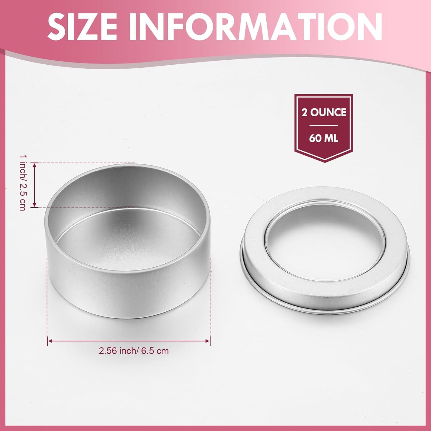 TecUnite 8 Pack 2 Ounce Metal Tin Cans Round Empty Container Salve Tins with Clear Lid for Kitchen, Office, Candles, Candies