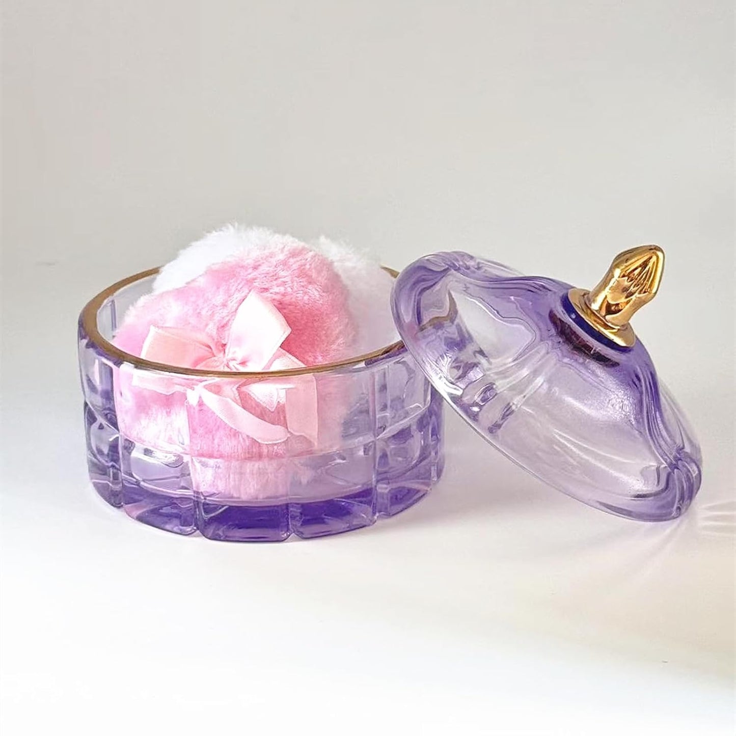 Body Powder Puff and Container - Glass Dusting Powder Container with 2 Soft Puffs Vintage Powder Puff Case for Women & Girls (3.94x3.94x3.94 H in) - GRB011-Purple
