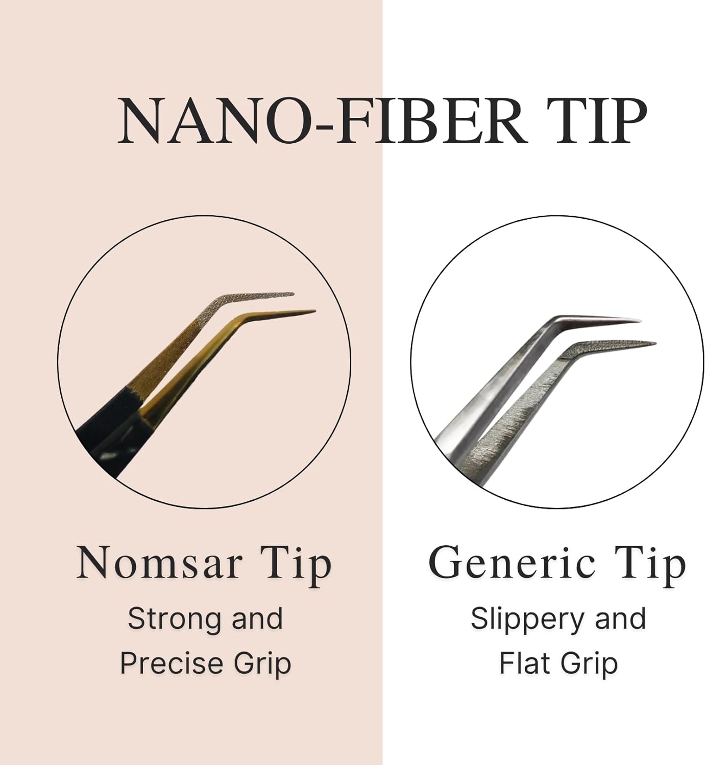 Eyelash Extensions Tweezers, Set of 3 - Stainless Steel with Diamond Grip for Volume lash Extension - Fiber Tip Tweezers for Multipurpose & Application (Peach)