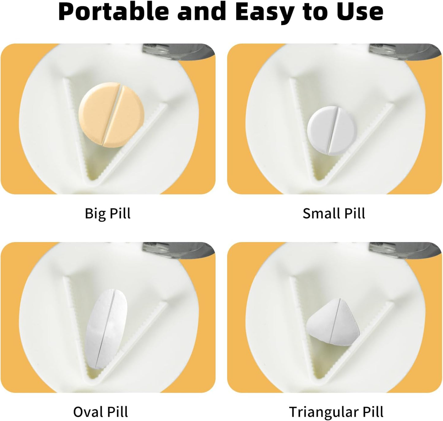 4-in-1 Pill Crusher and Pill Cutter,Pill Crusher Fine Powder,Pill Cutter for Small or Large Pills,Vitamins, Tablets, Stainless Steel Blade, Removable Drinking Cup