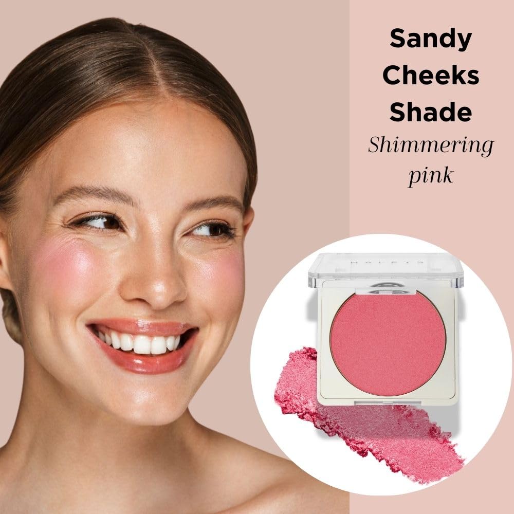 HALEYS Re-pop Smoothing Powder Blush (Sandy Cheeks) - Pigmented, Easy Blending, Longwear, Buildable, Talc-Free, V + CF