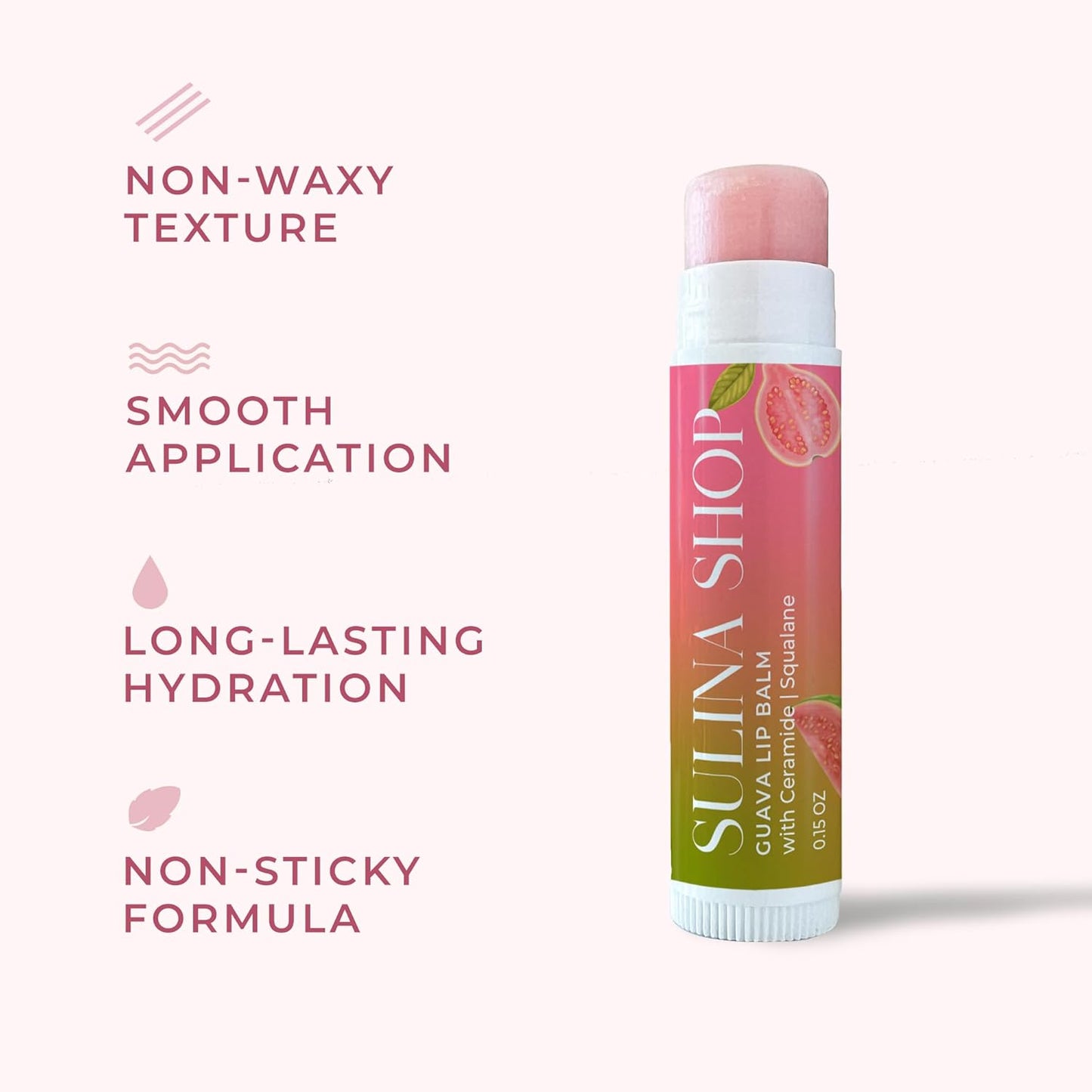 Guava Lip Balm Hydrating for Dry Lips - Natural Lip Moisturizer with Ceramide, Squalane & Castor Oil, Protects Lip Barrier, Lip Care for Chapped Lips, Lip Repair - 0.15 Fl oz