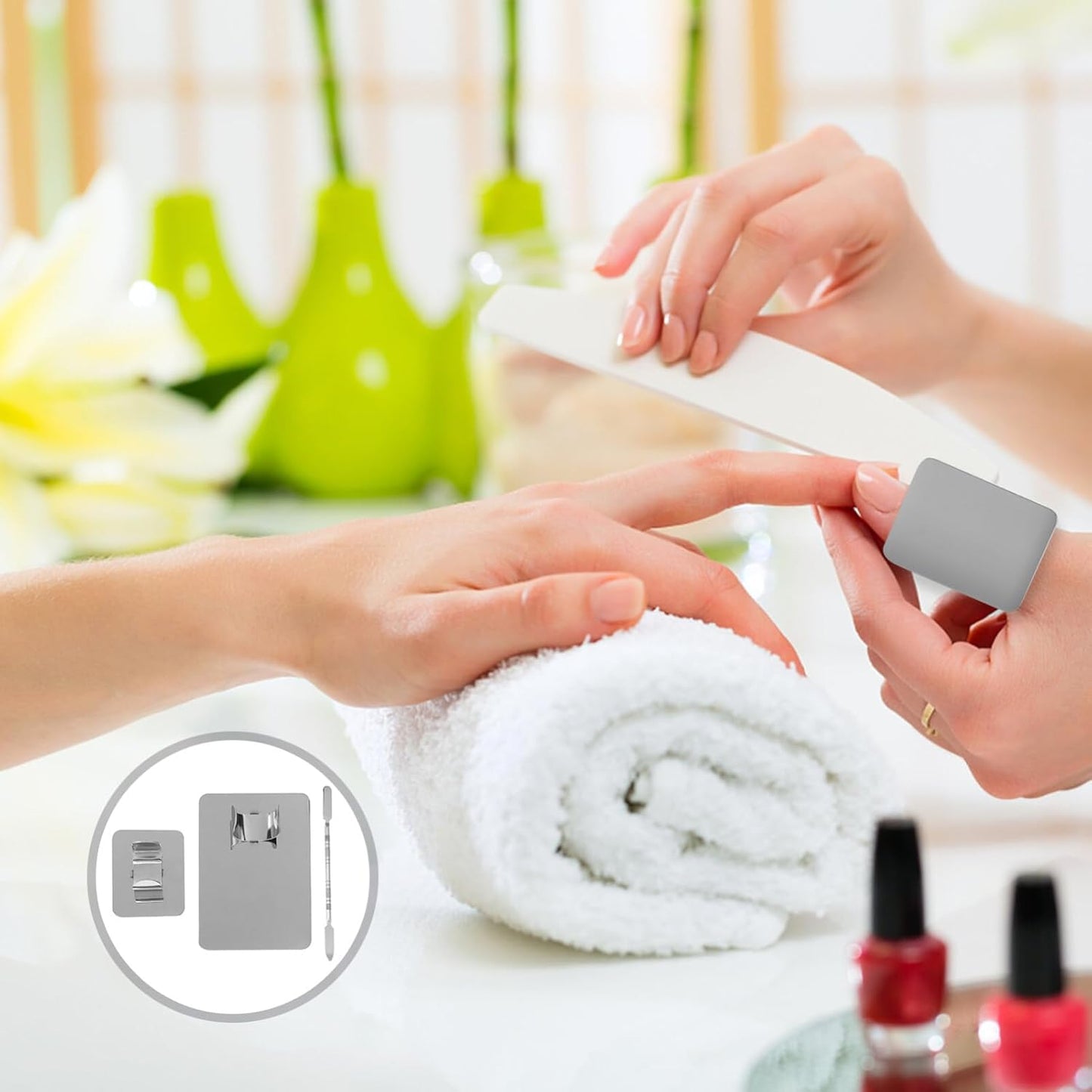 Stainless Steel Cosmetic Mixing Makeup Palette with Makeup Spatula Cosmetic Makeup Palette with Rings Holder Foundation Palette Makeup Art Tool For Nail Art,Makeup 3pcs Set