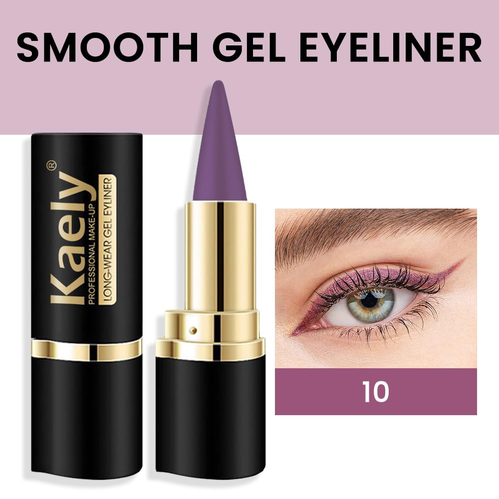 Kaely Light Purple Gel Eyeliner Pencil,Waterproof Smudge Proof Eye Liner Pen,Cat Eye Goth Halloween Makeup,Eye Black Face Paint Lipstick Crayon,Color Colorful Eyeliner Eyeshadow Stick,10