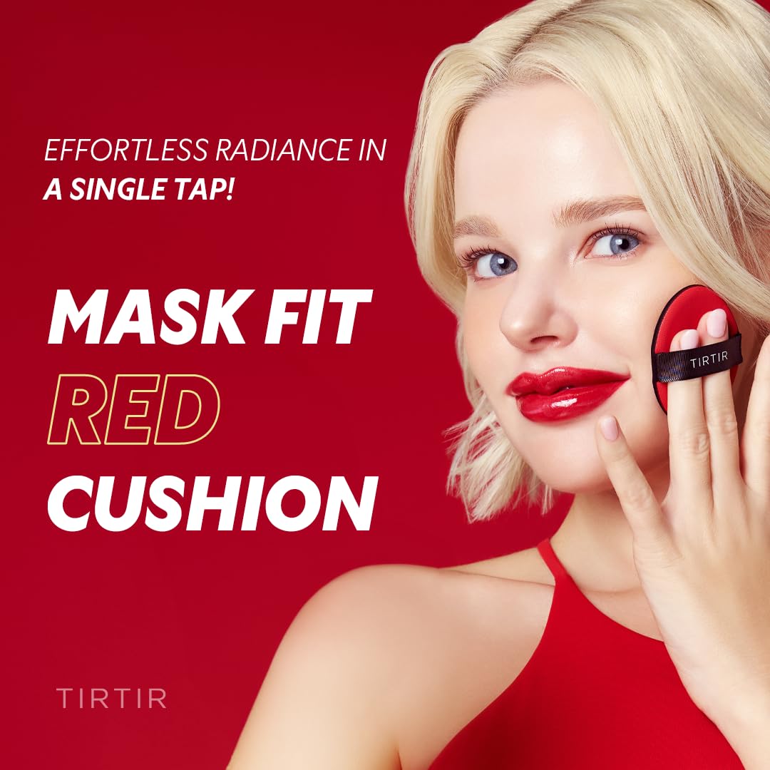 TIRTIR Mask Fit Red Cushion Foundation | Full coverage, Weightless, Skin fit, Satin Glow Finish, Korean Makeup BB Foundation, beauty, Tattoo cover up, Buildable (#21C Cool Ivory, 0.63 Fl Oz)