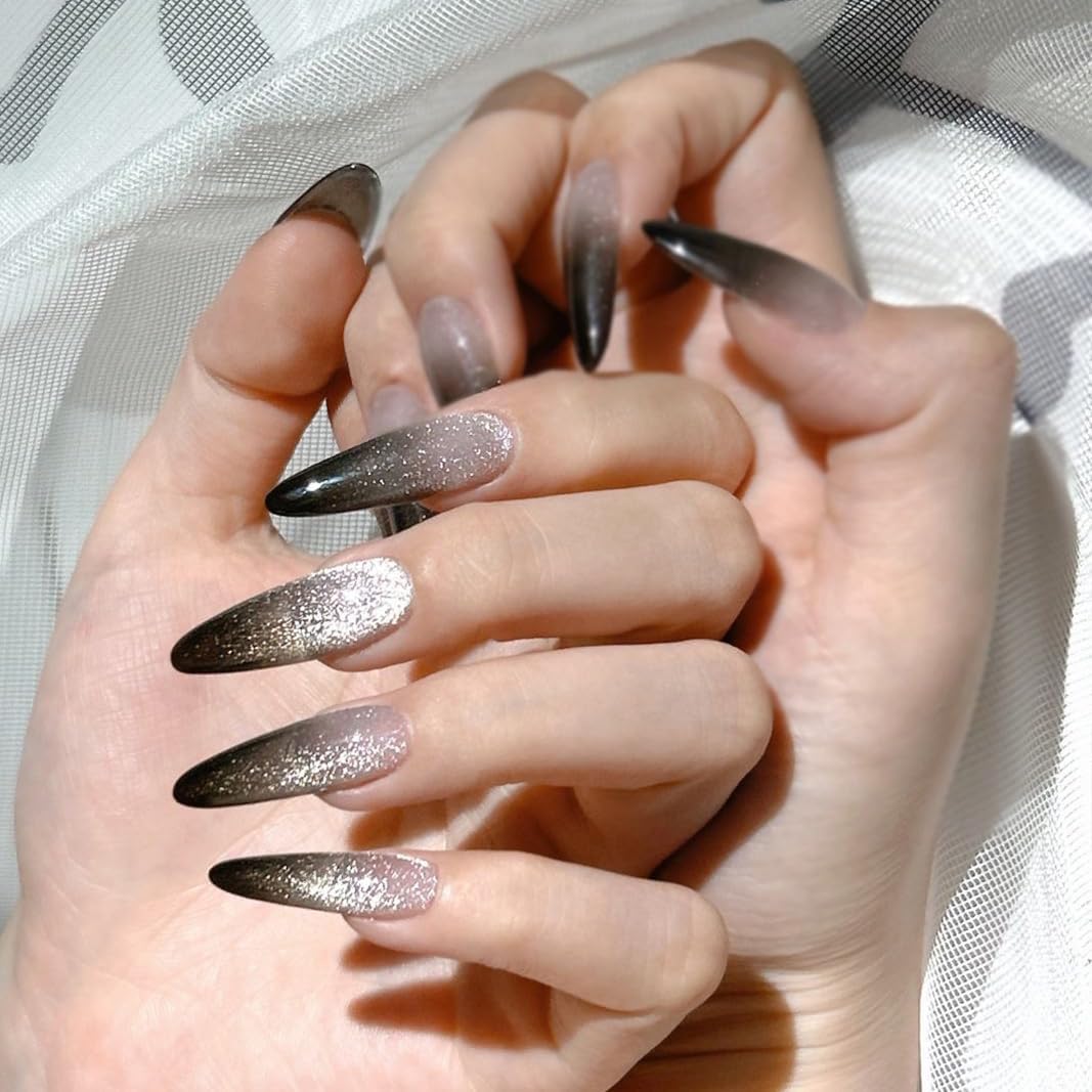 Nail Polish Strips, 32PCS Salon Quality Wraps, Long Lasting Gel Nail Stickers for Women Easy Apply& Remove (Night Glitter Black)