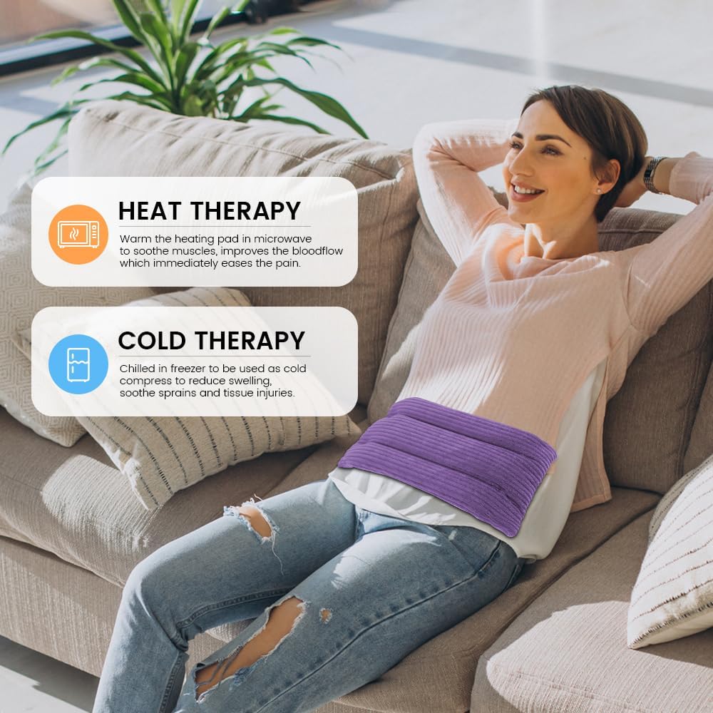 Microwave Heating Pad 6 x 12 Small Heating Pad Microwave, Microwave Bean Bag Heating Pad for Neck and Shoulders, Moist Heat Pack Pillow Warm Compress for Knee, Muscles, Joints, Wrist (Purple)