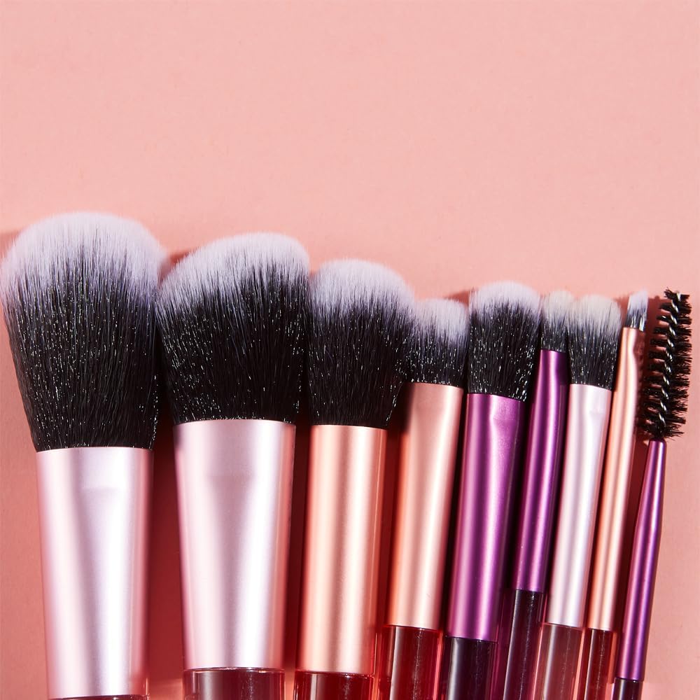 Portable ON THE GO Makeup Brush Set, COSHINE 10pcs Easy-taken Mini Full Complete Function Cosmetic Brushes Kit with Brush Pouch (colorful)