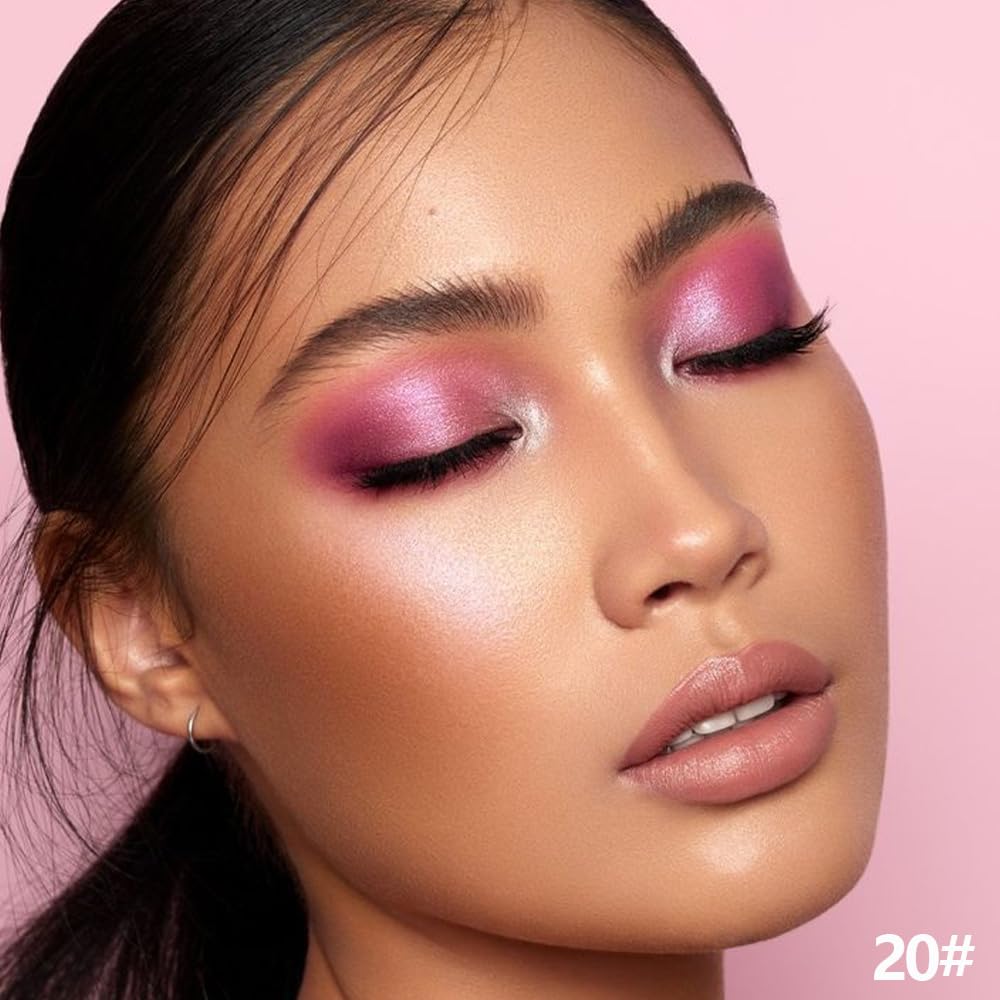 Hot Pink Shimmer Cream Eye Shadow Stick Makeup for Women, Hot Pink Shimmer Matte Eye Shadow Brightener Stick for Eyes, Waterproof Eyeshadow Pencil Applicator Blendable for Eye Highlight 20