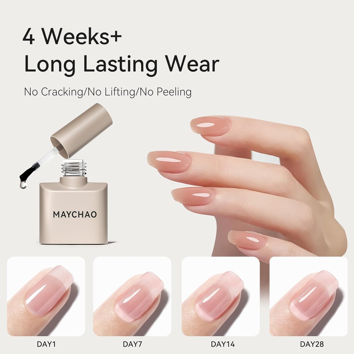 MAYCHAO Nude Builder Gel for Nails, 15ml Nail Strengthener in a Bottle, Nail Extension Hard Gel, Soak Off Long Lasting UV Light Cure