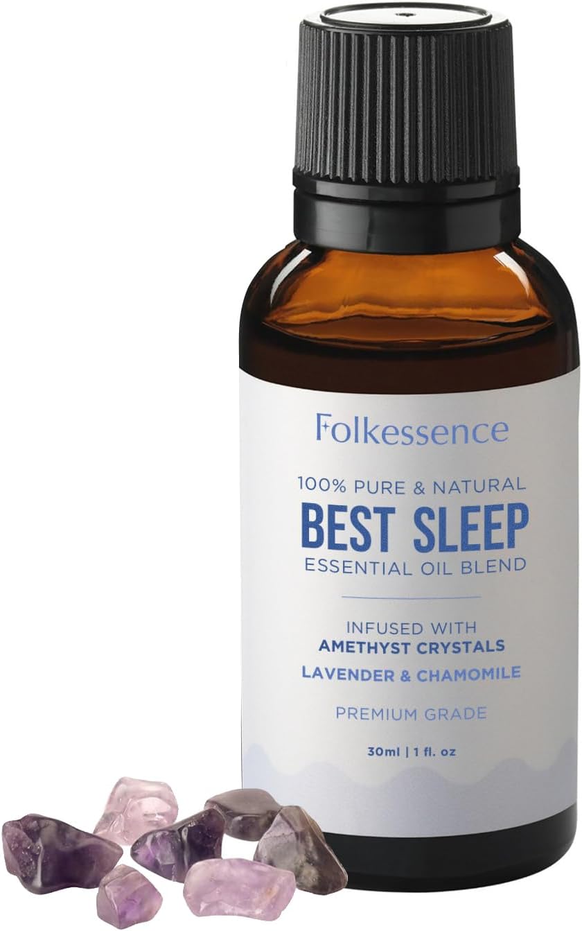 Folkulture Sleep Essential Oil Blends | 100% Pure & Natural 1 Fl. Oz. | Chamomile & Lavender Essential Oil Premium Grade | Infused with Amethyst Crystal for Diffusers for Home.