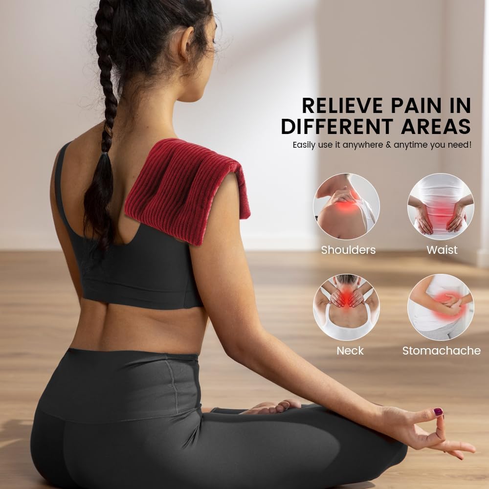 Microwave Heating Pad 6 x 12 Heating Pad Mini Microwave, Microwave Bean Bag Heating Pad for Neck and Shoulders, Moist Heat Pack Pillow Warm Compress for Knee, Joints, Abdomen (Wine Red) - 2 Pack