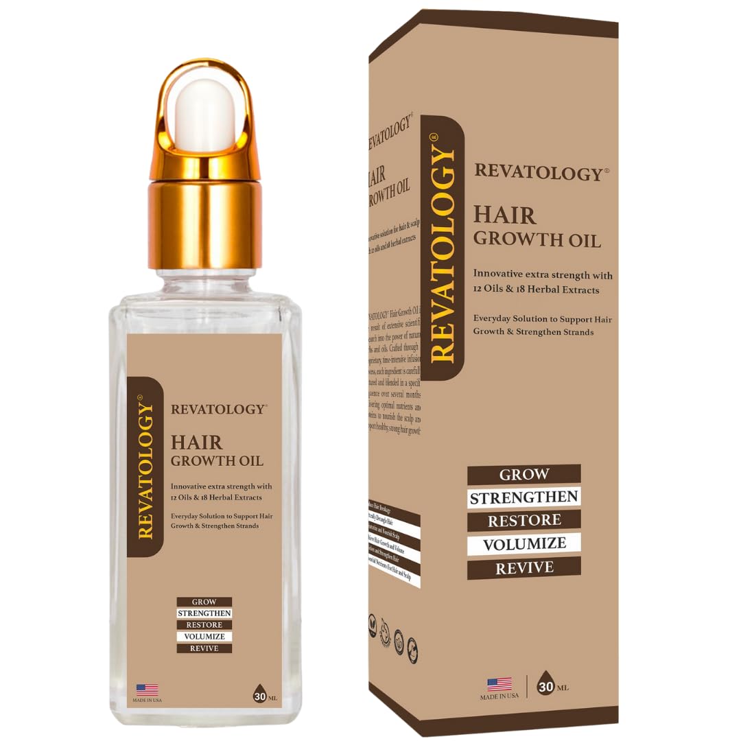 REVATOLOGY Hair Growth Oil – Extra Strength Formula with 12 Oils & 18 Herbal Extracts – Strengthens, Restores & Revives Hair – Natural, Clean, Non-Toxic