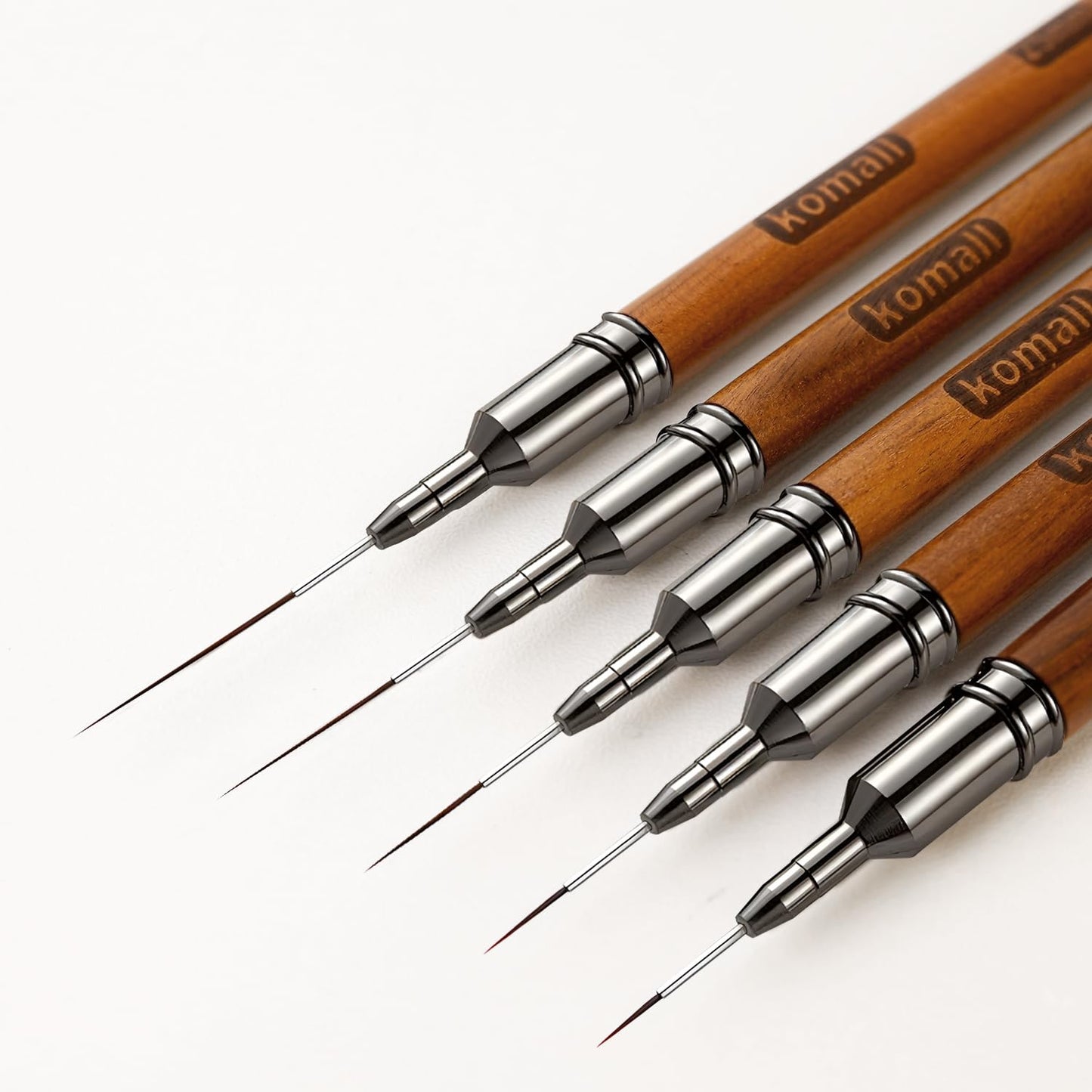 Nail Art Brushes, 5Pcs Wooden Handle Liner Brush Set, UV Gel Polish Painting Art Design Pen for Long Lines, Thin Details, Fine Drawing Sizes 4/8/12/20/25mm(Natural)