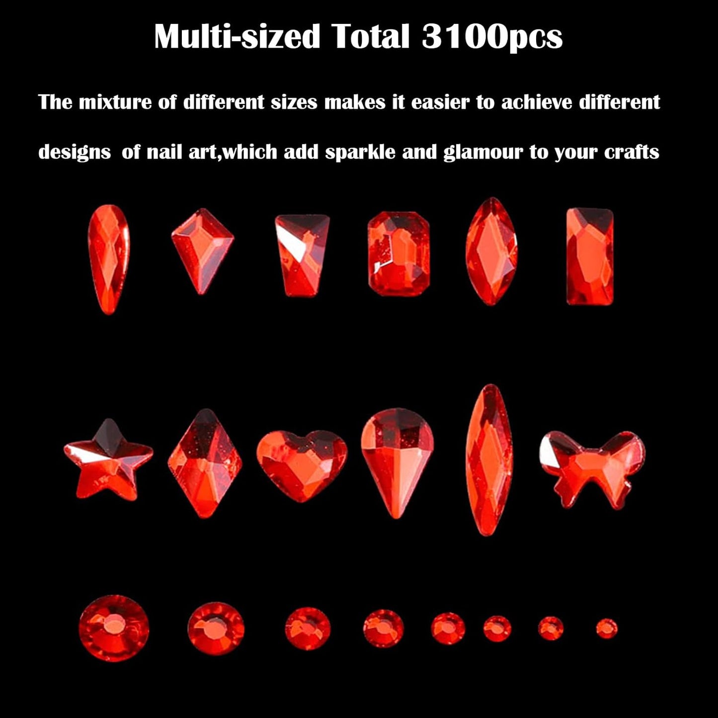 Nail Rhinestones Kit, Nail Art Decorations with Wax Pencil Flat AB Rhinestones Kit DIY Crafts Gemstones for Nail, Shoes, Clothes, Jewels (600 Red Diamonds + 2500 Flat Rhinestone)