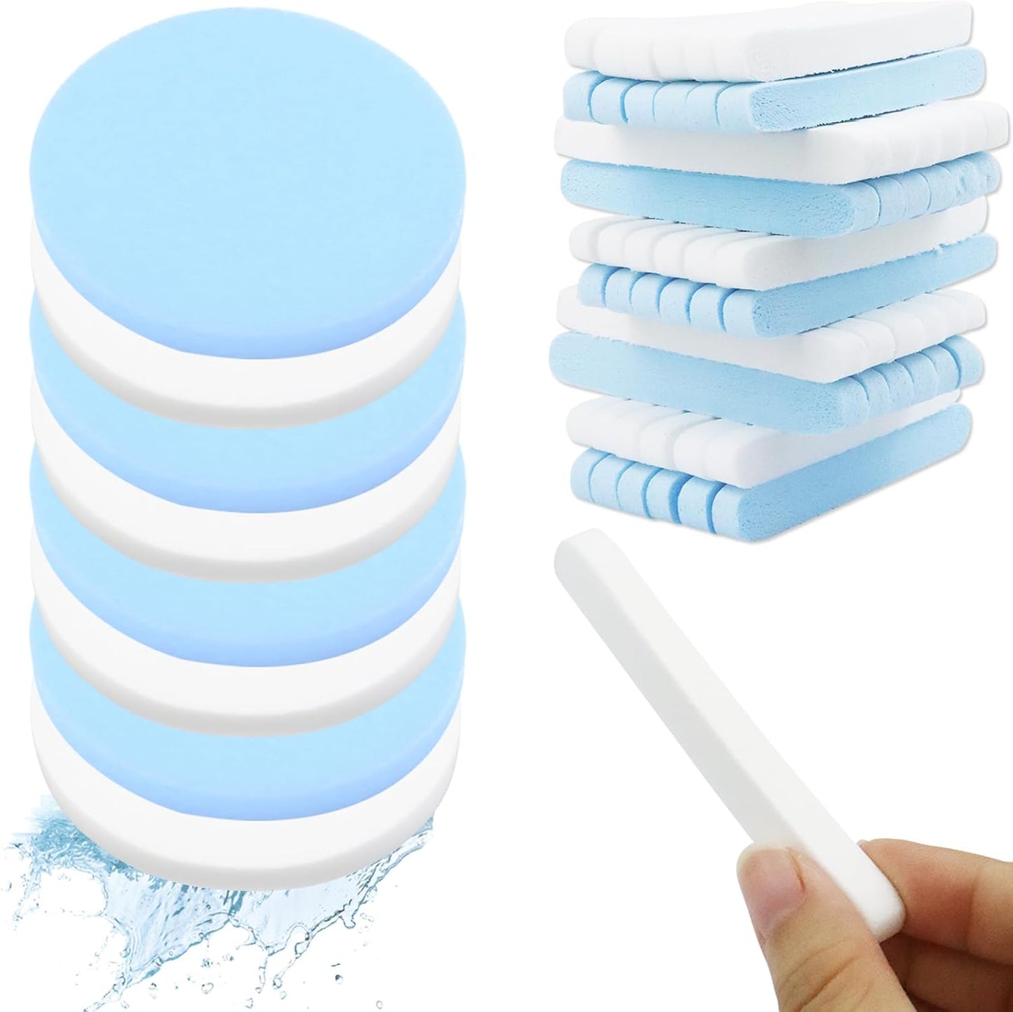 120 Count Compressed Facial Sponges, Face Cleansing Sponge for Estheticians Spa Wash Round Makeup Removal Sponge Pads for Women,Girls Compress Exfoliating Removal Sponge (White & Blue)