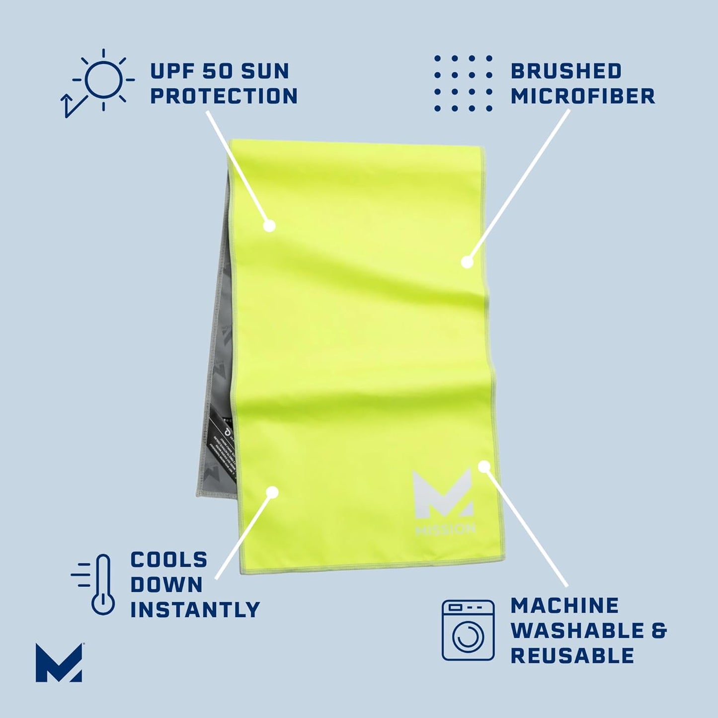 MISSION Original Cooling Towel - Soft, Durable Microfiber - Cools Up to 2 Hours - UPF 50 Sun Protection - Machine Washable