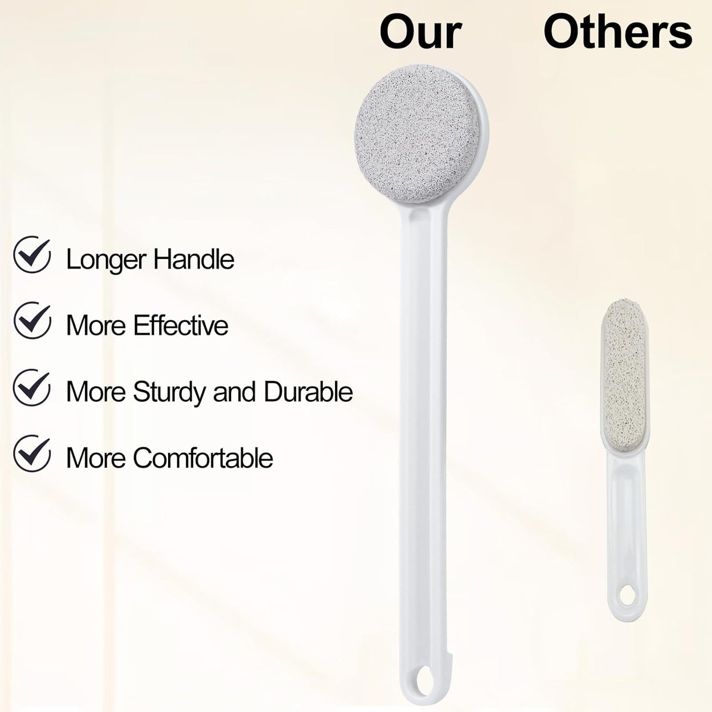 Pumice Stone for Feet with Long Handle (Straight Handle,White, Count, 1.0)