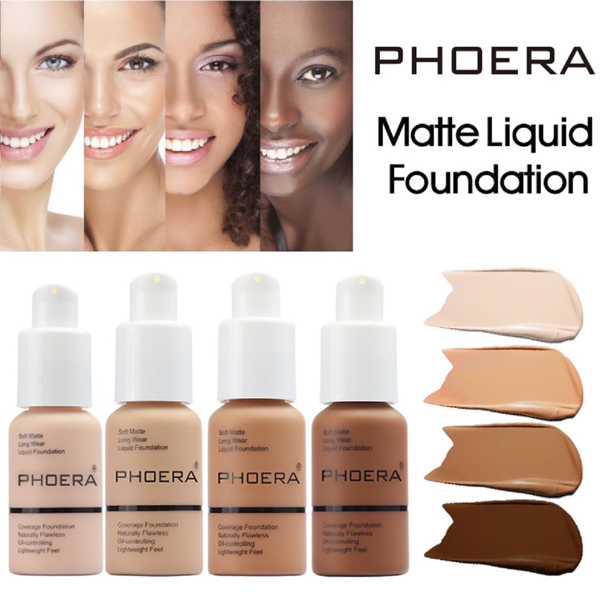 PHOERA Foundation, Flawless Soft Matte Liquid Foundation 24 HR Oil Control Concealer Foundation Makeup. (1 Pcs-106 -Warm Sun)