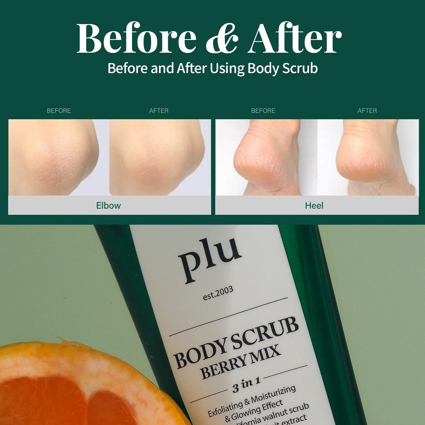 PLU Original Korean Walnut Body Scrub Polish - White Musk - Exfoliating & Moisturizing & Glow - for Acne, Cellulite, Stretch Marks, Spider Veins - Soft Musk Scent, 6.76 oz.