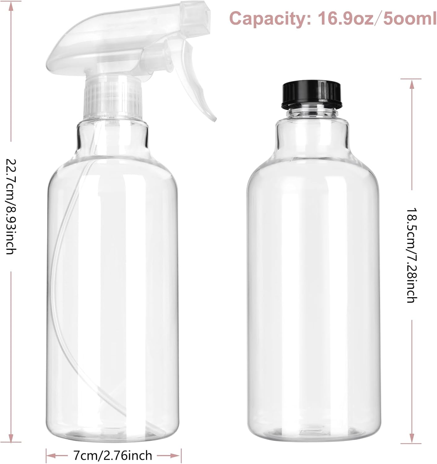 Plastic Spray Bottles - Empty Spray Bottles for Cleaning,16.9oz/2Pack,Mist/Stream Spray Bottle for Plants, Pet, Hair - (Clear, 16.9oz)
