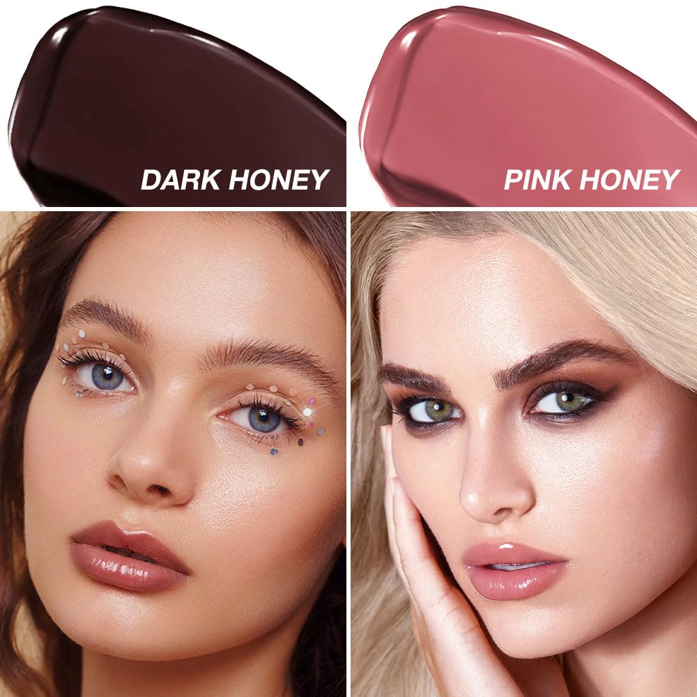 2Pcs Honey Tinted Lip Balms Lip Stain, Sheer Hydrating Lip Skin Tint, Gloss Balm Moisturizing Lip Color for All Skin Tones, Nourishing Lip Balm with a Hint of Natural Black Cherry Tint