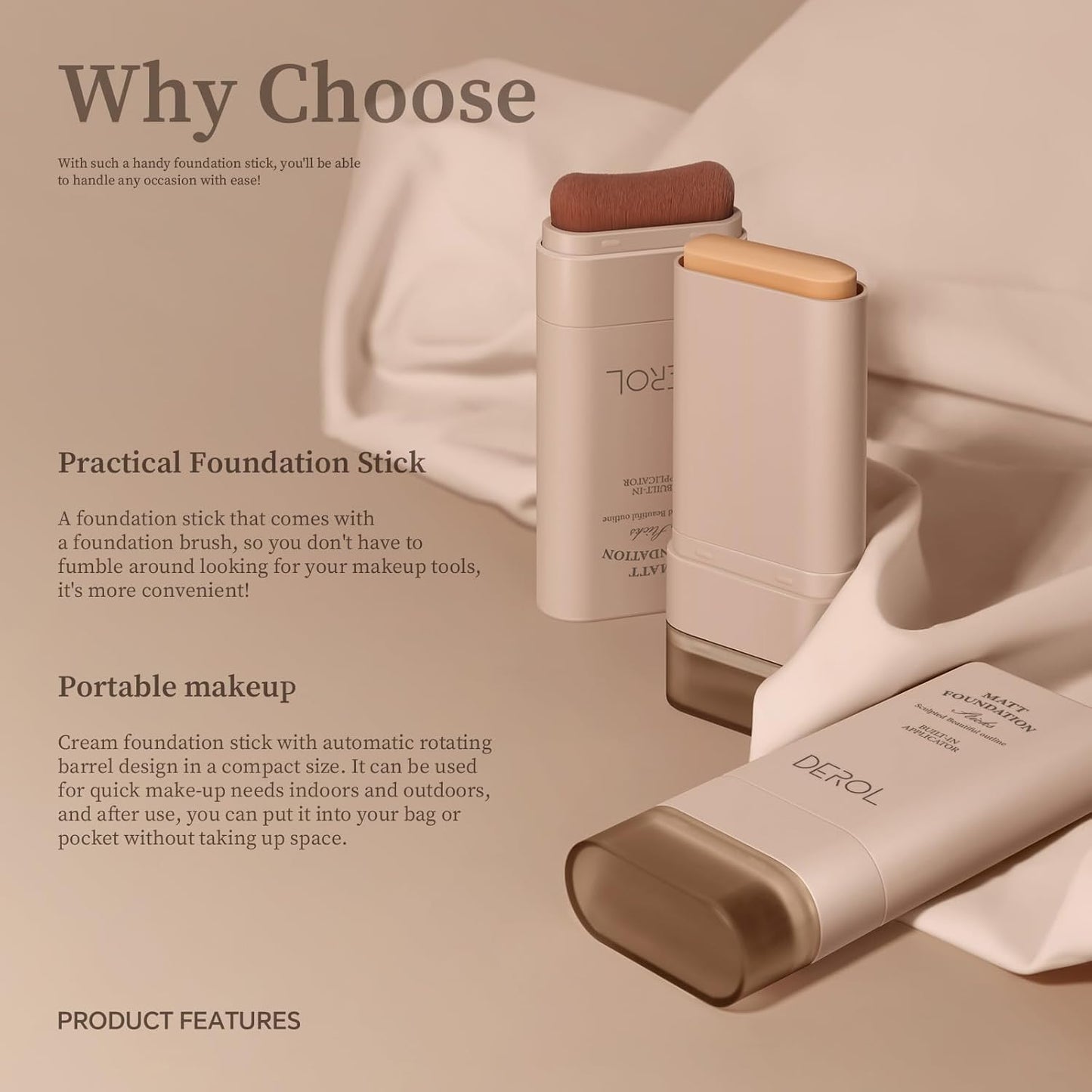 Multi-Use Foundation Stick Makeup with Brush,High Coverage Blendable Lightweight Contour Stick,Waterproof Flawless Natural Finish Creamy Foundation Makeup,Longwear Face Makeup Stick(#1)