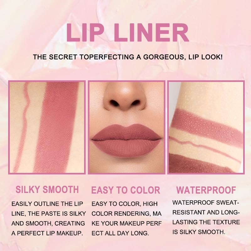 evpct 3Pcs Dusty Antique Rose Lip Liner and Lipstick Set Kit for Women Nude Beige Mauve Matte Fall Lipstick Shades Set Lip Stain Long Lasting Lipstick 24 hour Waterproof and Lip Liners Pencil Set