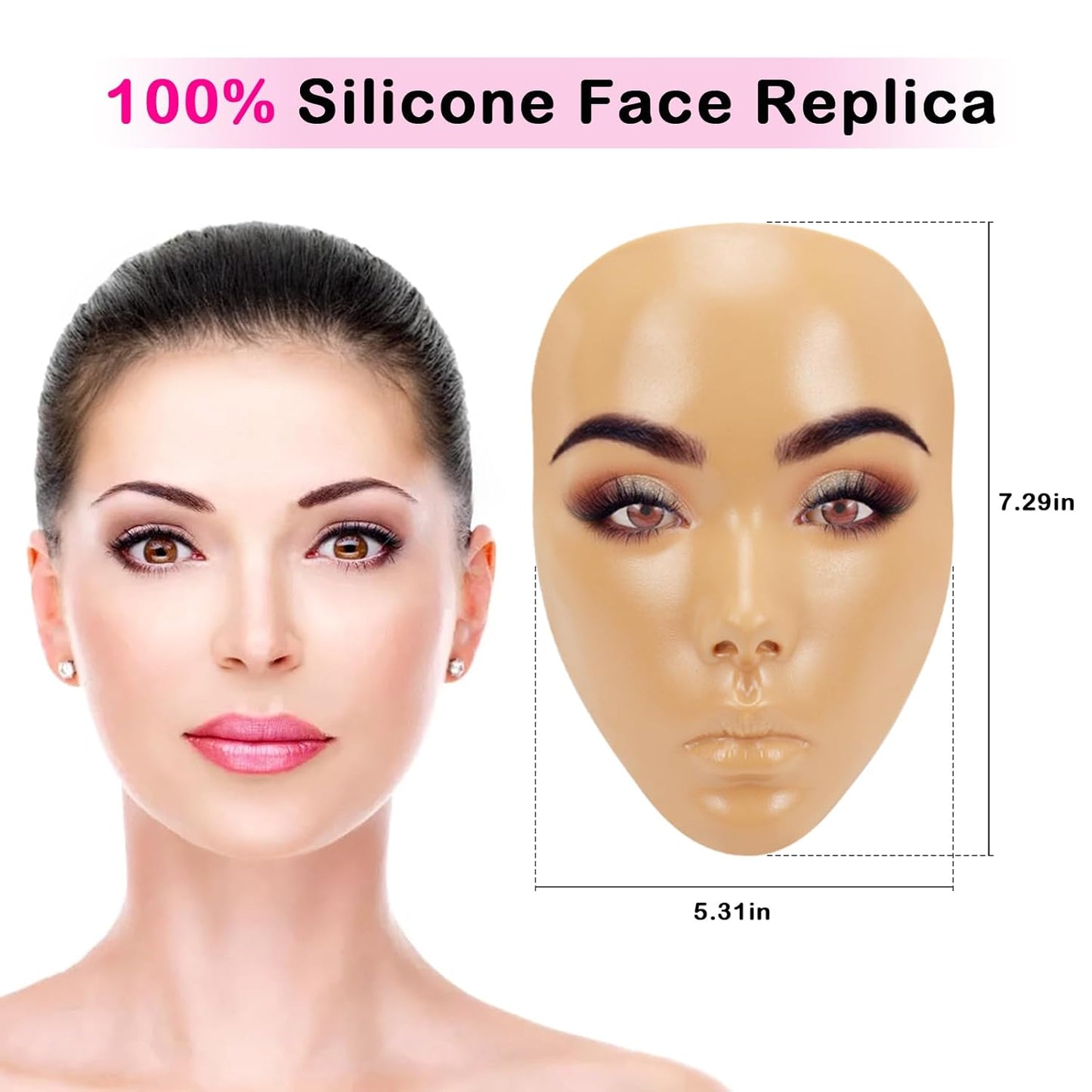 3D Makeup Practice Face Board,Reusable Silicone Makeup Practice Face/Makeup Mannequin Face,with Makeup Brushes Set&Dual head Eyebrow Pencils&a Pair of Eyelashes&a Makeup Bag&makeup remover towel